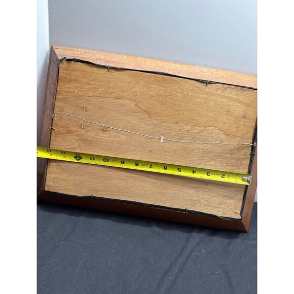 Rustic MCM Tropical Island Landscape Oil Painting With Black Velvet Wooden Frame - Picture 9 of 15